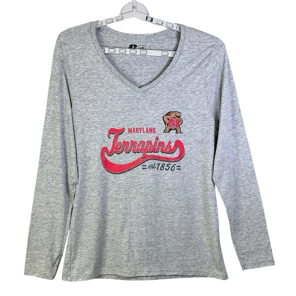 University Maryland Terrapins Tee Shirt Long Sleeve Logo MD Gray Women SZ Large - Picture 5 of 16